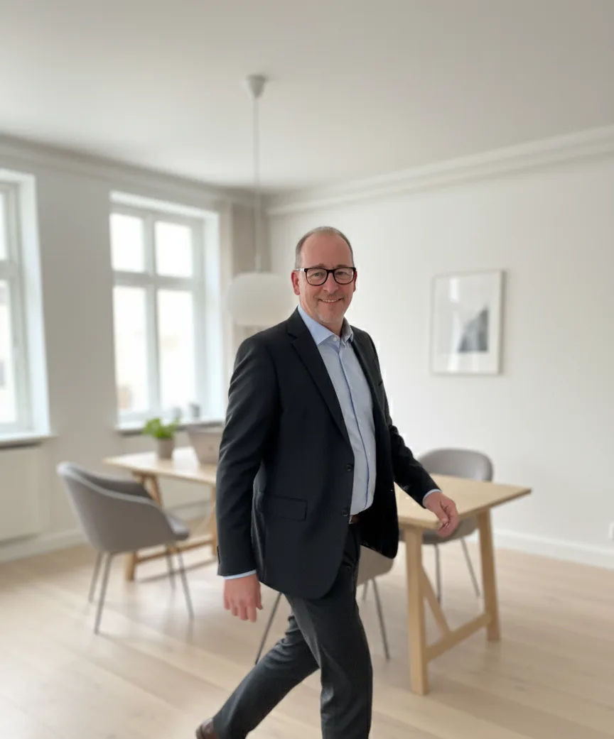 Frank Tessin på vej ind til en samtale